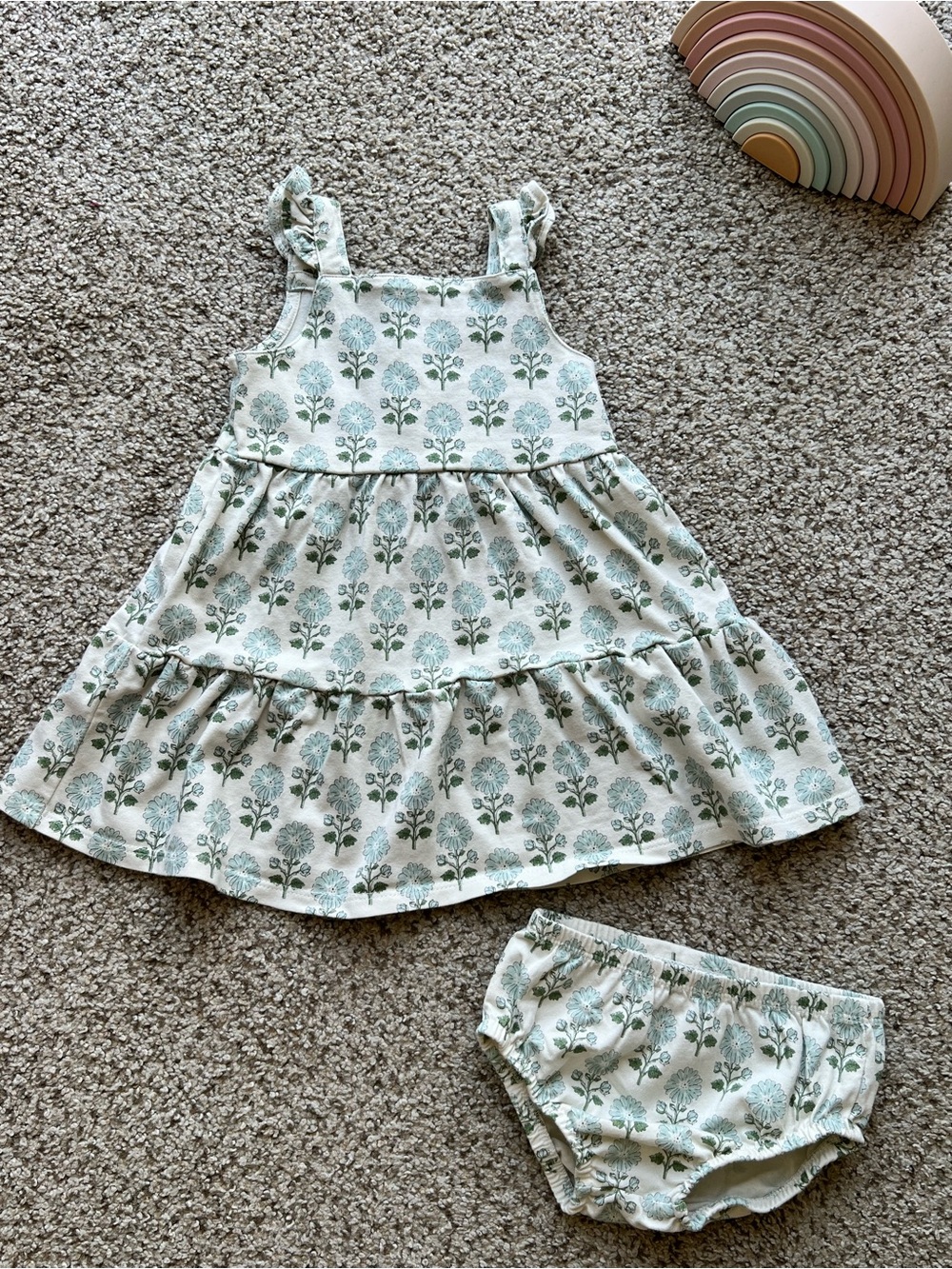 Toddler Floral Ruffle Dress with Bloomers - Mint Green